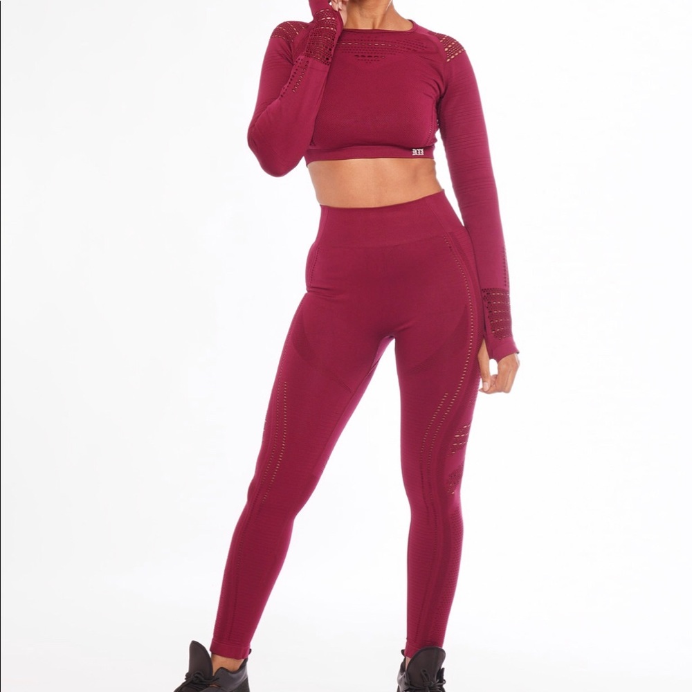 Burgundy Long sleeve Athleisure  Yoga Set